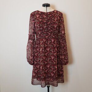 Max Studio Floral Knee Length Bell Sleeve Pull Over Multicolor Dress Size Small
